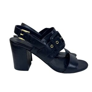 Cole Haan Amavia Size 8.5B Black Leather Block Heel Sandals Buckle‎ (M599)
